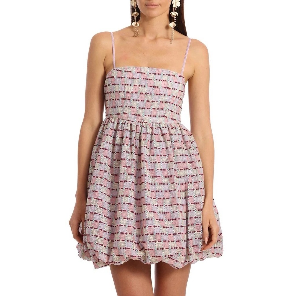 Avec Les Filles Geometric Embroidered Squares Sleeveless Bubble Mini Dress Sz 12